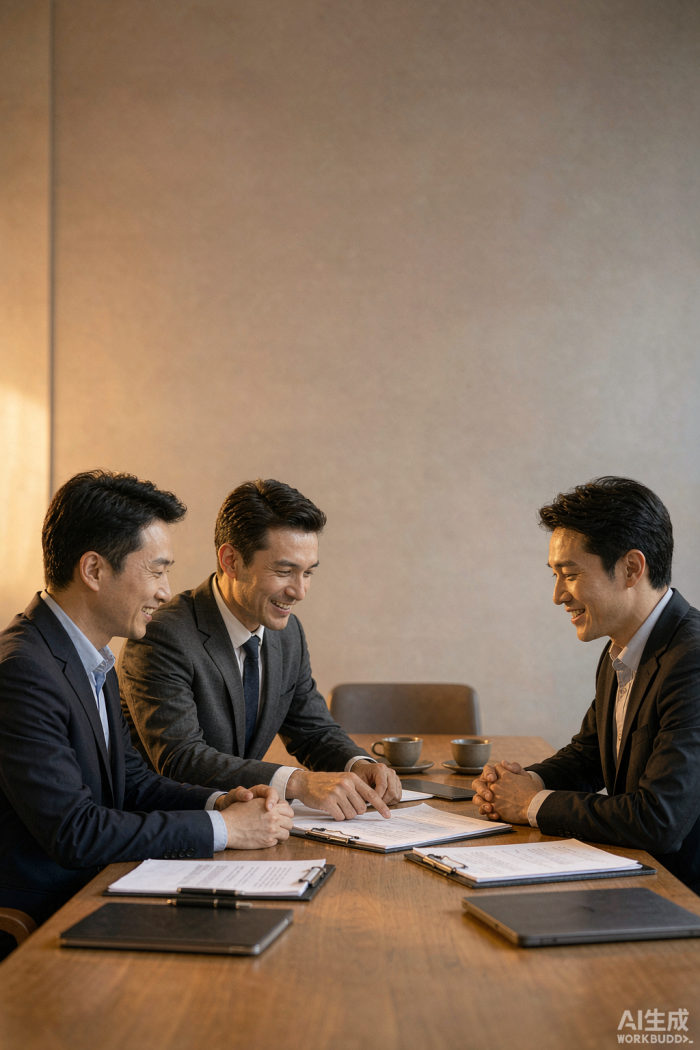 金诚国际保险顾问团队在会议室侧面研讨保险方案，客户满意认可